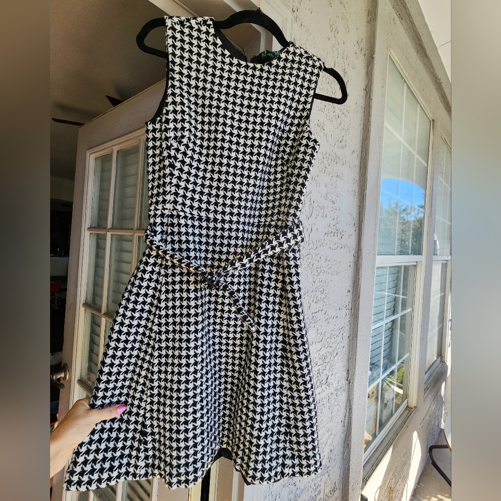 Ralph Lauren Wool Blend Black and White Houndstooth Dress Sz 4